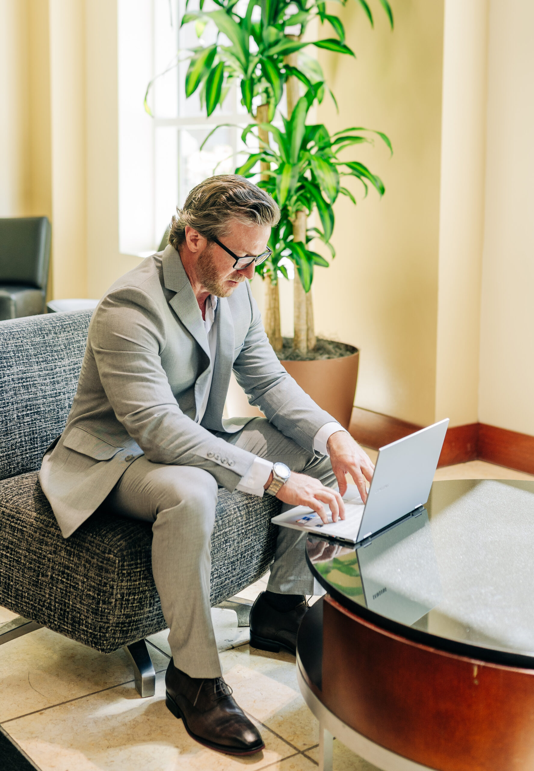 Professional reviewing his career roadmap on a laptop